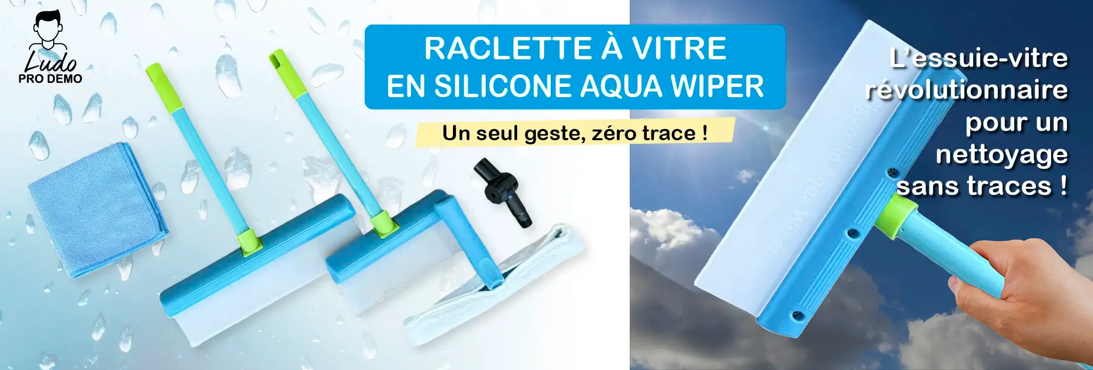 Raclette à Vitre en Silicone Aqua Wiper Un seul geste, zéro trace ! L’essuie-vitre révolutionnaire pour un nettoyage sans traces !
